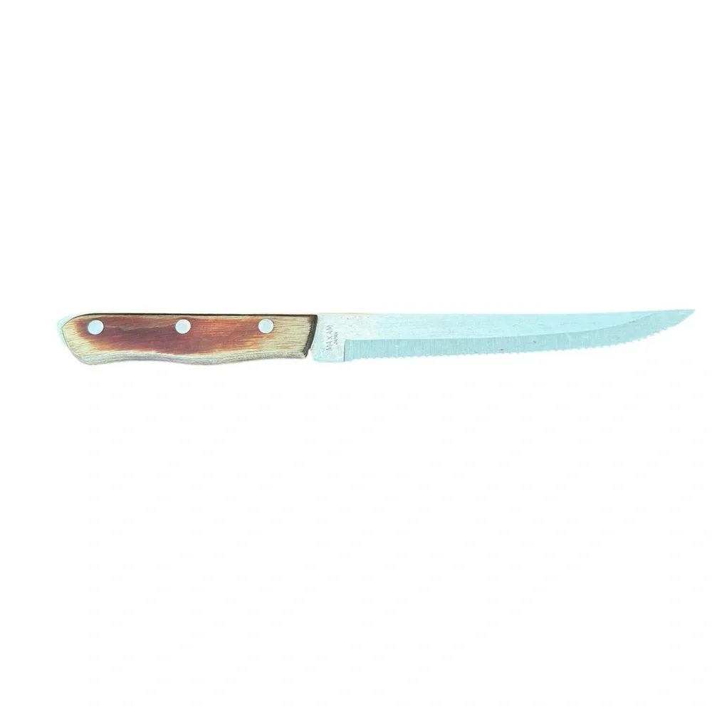 🔪✨ Maxam Japan 10” Serrated Stainless Knife‎ – Vintage Wood Handle ✨🔪